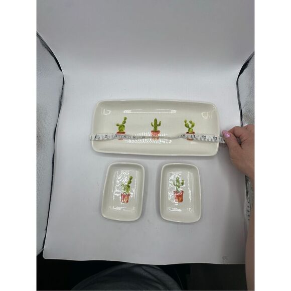 Rae Dunn Artisan Collection Cactus Trinket dish SET OF 3 - Picture 3 of 7